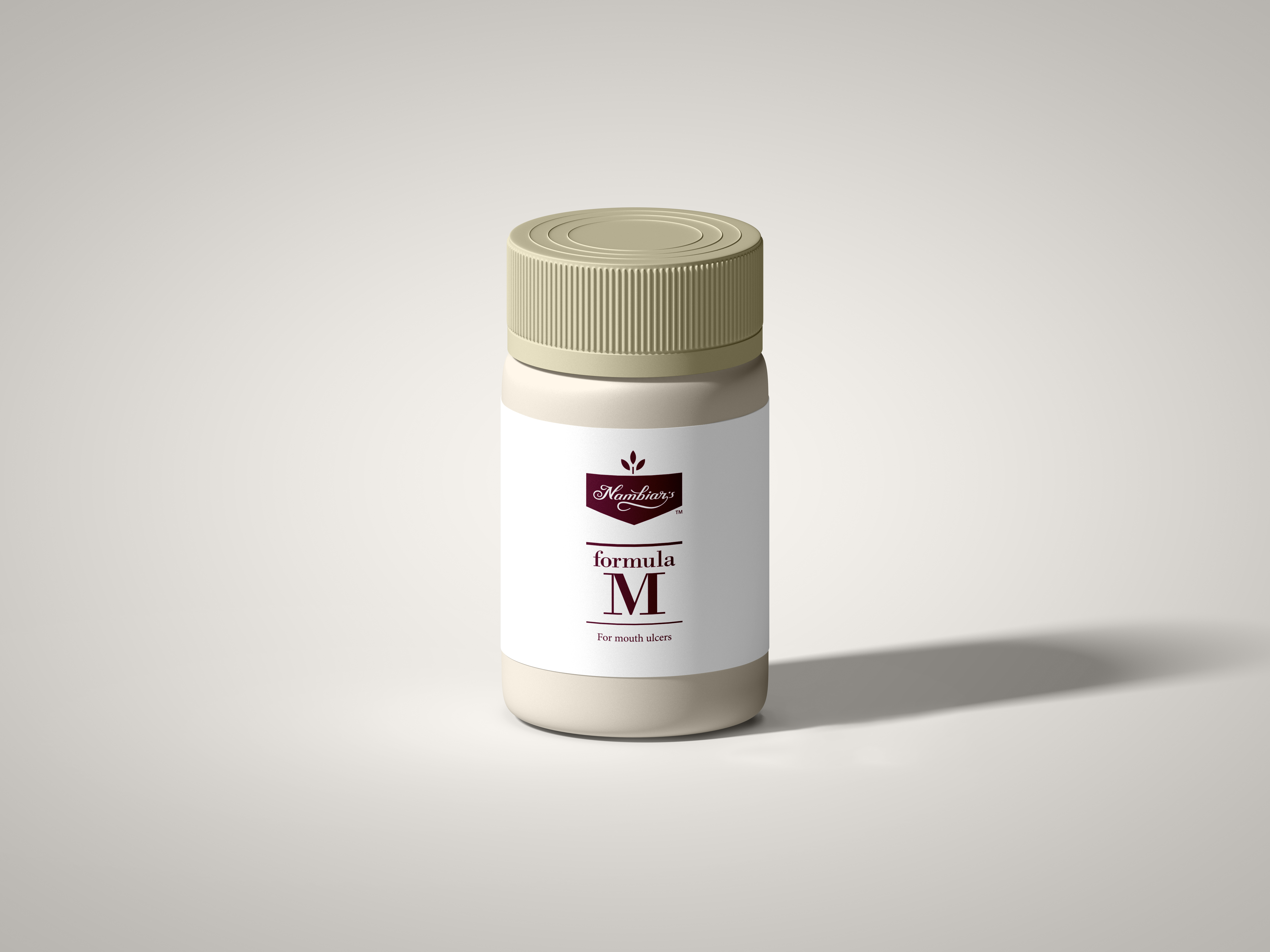 Nambiar's Formula M herbal powder for treating mouth ulcers with Ayurvedic ingredients